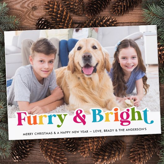 Kleurrijke Furry & Bright Custom Pet Dog Foto Feestdagenkaart