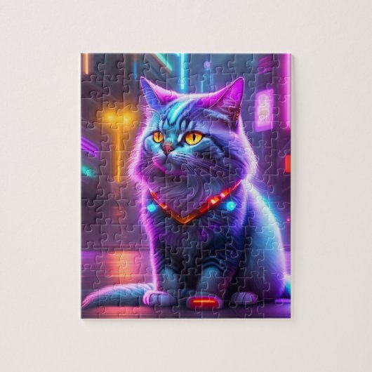 Kleurrijke Futuristische Cyber Cat Legpuzzel (Verticaal)