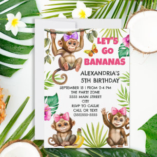 Kleurrijke Ga Bananen Apen Jungle Kinderverjaardag Kaart
