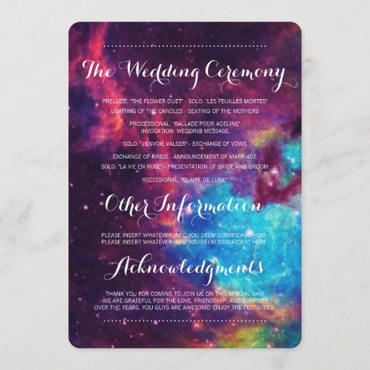 Kleurrijke Galaxy bruiloft programma's (Achterkant)