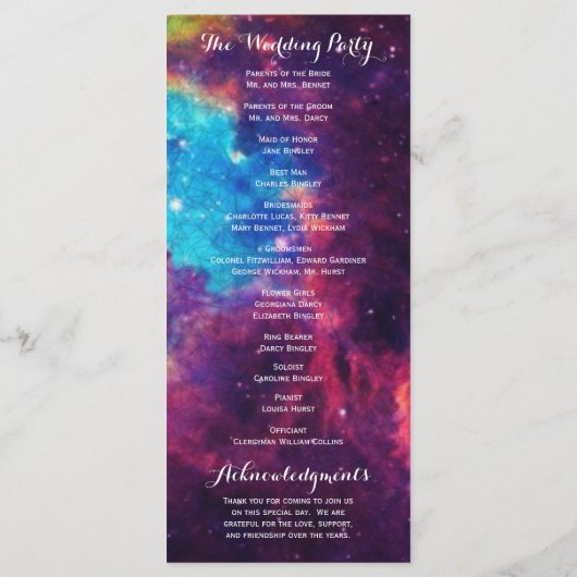 Kleurrijke Galaxy bruiloft programma's (Achterkant)