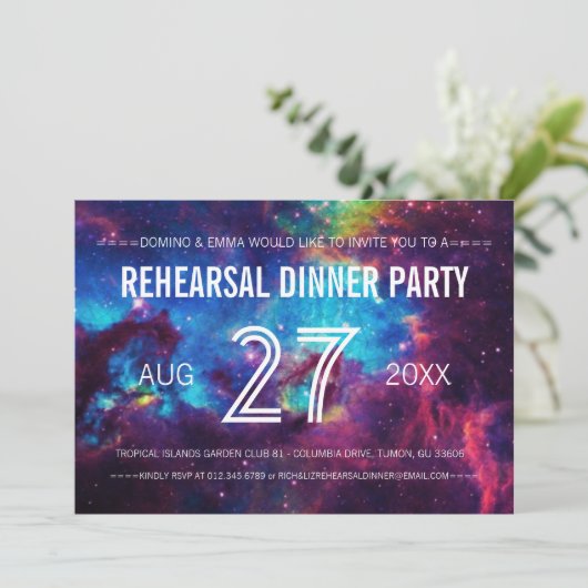 Kleurrijke Galaxy bruiloft repetitie diner Kaart (Staand voorkant)