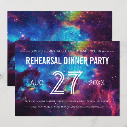 Kleurrijke Galaxy bruiloft repetitie diner Kaart (Voorkant / Achterkant)