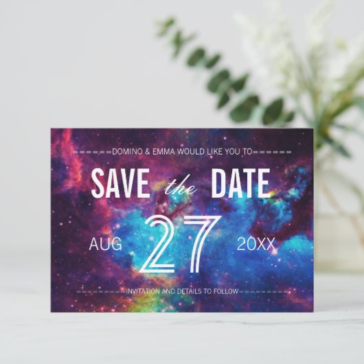 Kleurrijke Galaxy Photo Save the Date (Staand voorkant)