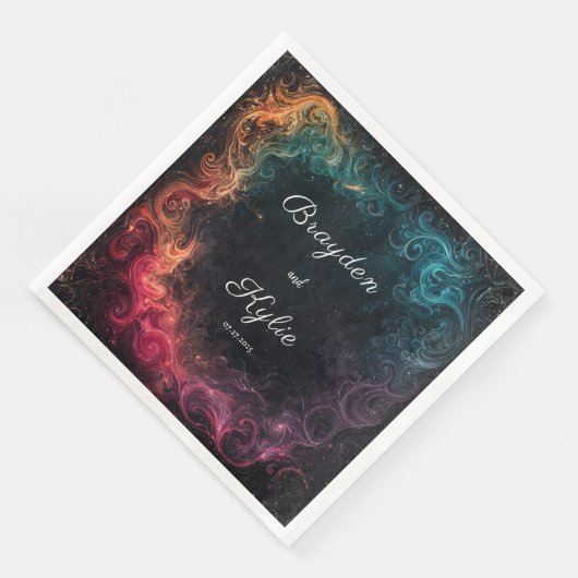 Kleurrijke Galaxy Swirl bruiloft servetten (Hoek)