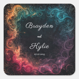 Kleurrijke Galaxy Swirl bruiloft Vierkante Sticker
