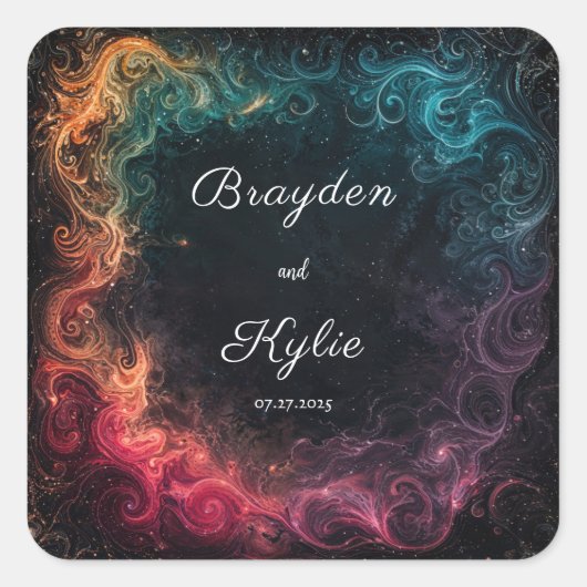 Kleurrijke Galaxy Swirl bruiloft Vierkante Sticker (Voorkant)