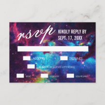 Kleurrijke Galaxy Wedding RSVP-Kaarten
