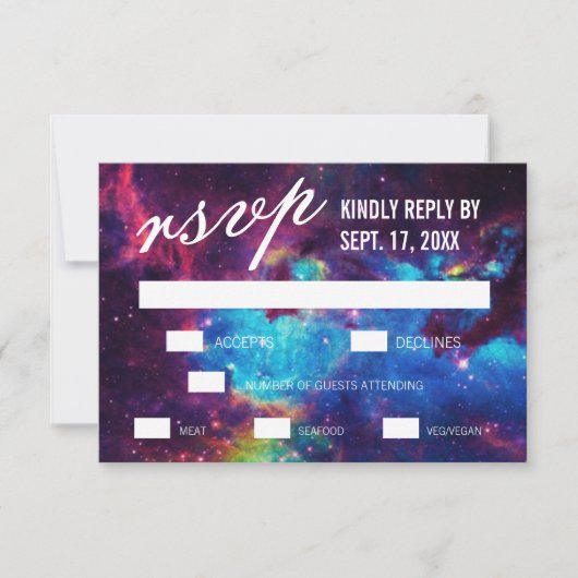 Kleurrijke Galaxy Wedding RSVP-Kaarten RSVP Kaartje (Voorkant)