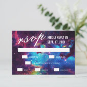 Kleurrijke Galaxy Wedding RSVP-Kaarten RSVP Kaartje (Staand voorkant)