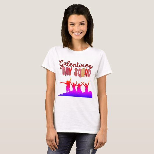 Kleurrijke Galentine's Day Squad Silhouette Vrouwe T-shirt (Voorkant volledig)