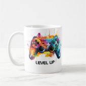 Kleurrijke Gamer Controller "Level Up" Mok Ontwerp (Links)