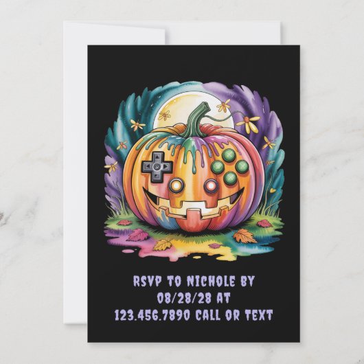 Kleurrijke Gamer Pumpkin Halloween Bash Kaart (Achterkant)