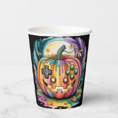 Kleurrijke Gamer Pumpkin Halloween Bash Papieren Bekers (Achterkant)