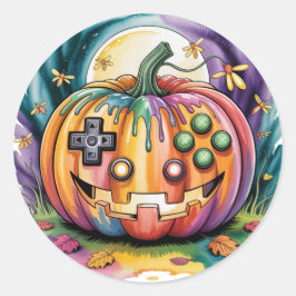 Kleurrijke Gamer Pumpkin Halloween Bash Ronde Sticker
