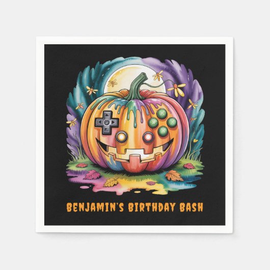 Kleurrijke Gamer Pumpkin Halloween Bash Servet (Voorkant)
