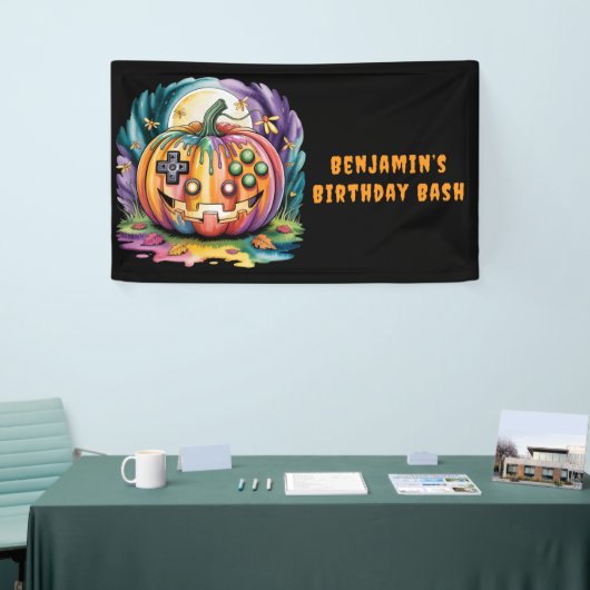 Kleurrijke Gamer Pumpkin Halloween Bash Spandoek (Beurs)