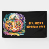 Kleurrijke Gamer Pumpkin Halloween Bash Spandoek (Horizontaal)