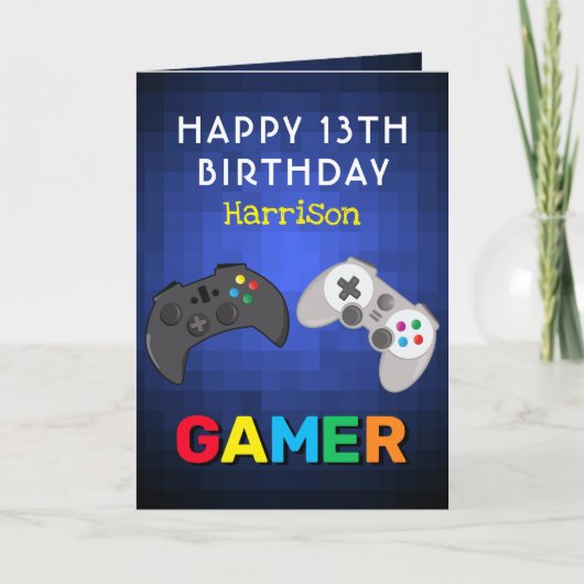 Kleurrijke Gamer Videospel Persoonlijke Verjaardag Kaart (Voorkant)