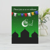 Kleurrijke Garland met Moskee Eid Party Uitnodigin Kaart (Staand voorkant)