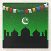 Kleurrijke Garland met moskee - Glazen Onderzetter (Voorkant)