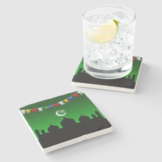 Kleurrijke Garland met moskee Stenen Onderzetter (Zijkant)