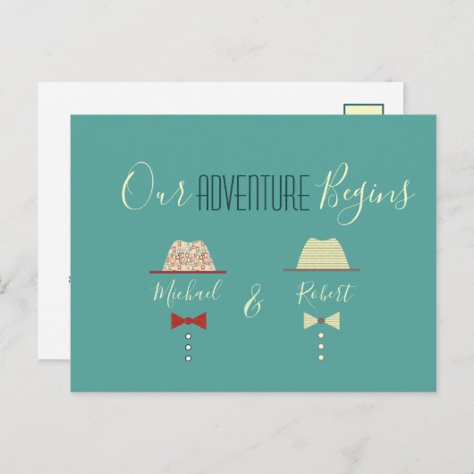 Kleurrijke Gay Bruiloft Save The Date Aankondigingskaart (Voorkant / Achterkant)