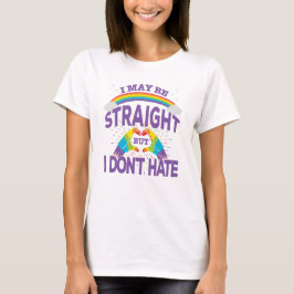 Kleurrijke Gay Pride Straight, maar haat niet T-shirt