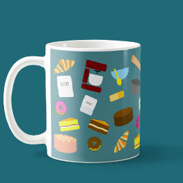 Kleurrijke gebakken goederen en bakgerei Koffie M Koffiemok