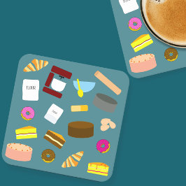 Kleurrijke gebakken producten en bakken gebruiksvo kartonnen onderzetters