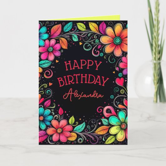 Kleurrijke gebloemde persoonlijke verjaardag kaart (Voorkant)