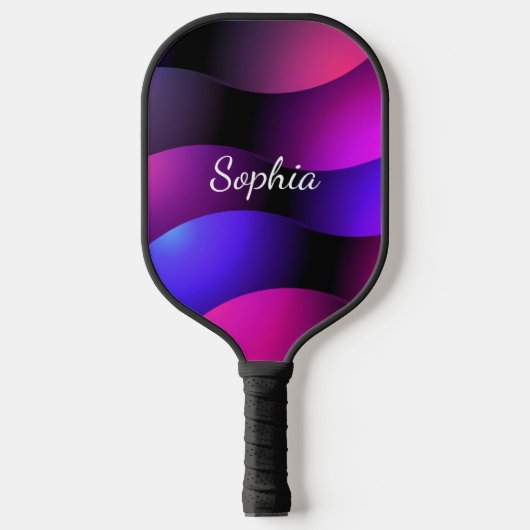 Kleurrijke gebogen vormen, witte scriptnaam pickleball paddle (Voorkant)