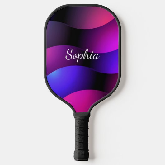 Kleurrijke gebogen vormen, witte scriptnaam pickleball paddle (Achterkant)