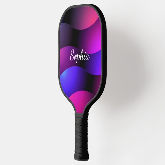 Kleurrijke gebogen vormen, witte scriptnaam pickleball paddle (Links)