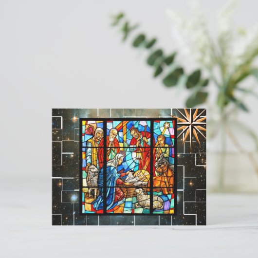 Kleurrijke Geboorte van Christus (maak Feestdagenkaart (Staand voorkant)