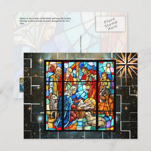 Kleurrijke Geboorte van Christus (maak Feestdagenkaart (Voorkant / Achterkant)