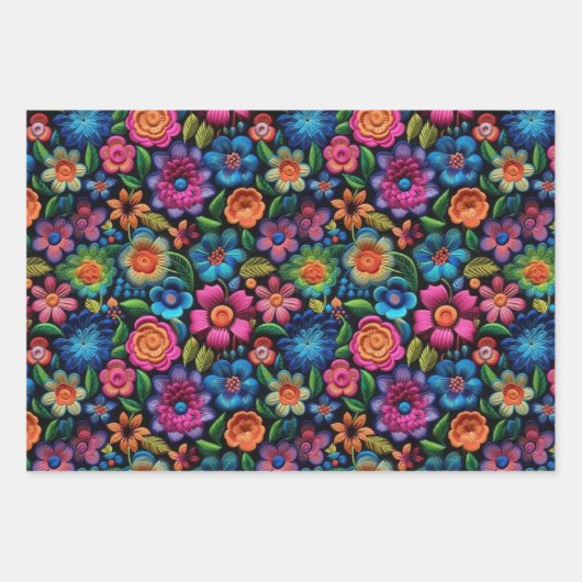 Kleurrijke geborduurde bloemen Design Inpakpapier Vel (Voorkant 2)