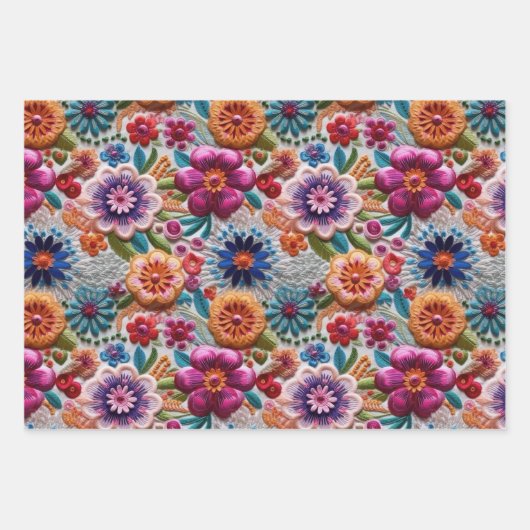 Kleurrijke geborduurde bloemen Design Inpakpapier Vel (Voorkant)