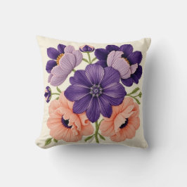 Kleurrijke Geborduurde Bloemen Paarse Worp Kussen
