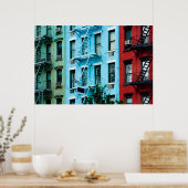 Kleurrijke gebouwen met Fire ontsnapt aan Poster (Keuken)