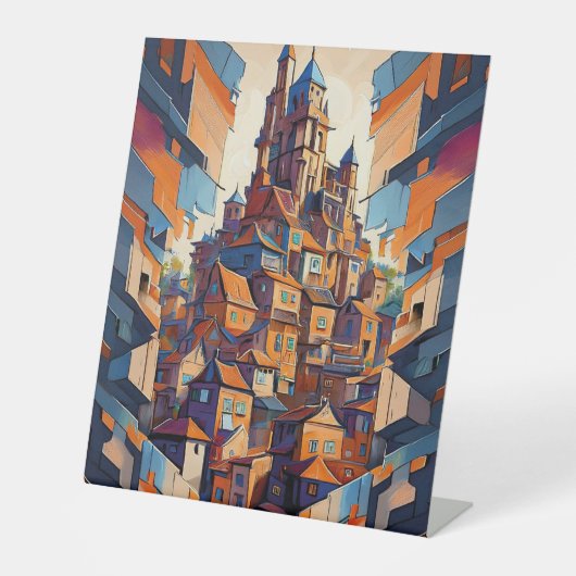 Kleurrijke gebouwen reclamebord met voetstuk (Voorkant)