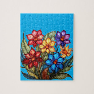 Kleurrijke Gebrandschilderde Bloemboeket Illustrat Legpuzzel