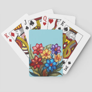 Kleurrijke Gebrandschilderde Bloemboeket Illustrat Pokerkaarten