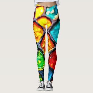 Kleurrijke Gebrandschilderde Glas Kunst Glow Ontwe Leggings