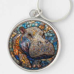 Kleurrijke Gebrandschilderde Glas Nijlpaard Sleutelhanger