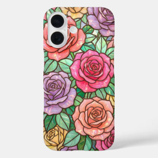 Kleurrijke Gebrandschilderde Glazen Roos Bloemige iPhone 16 Hoesje
