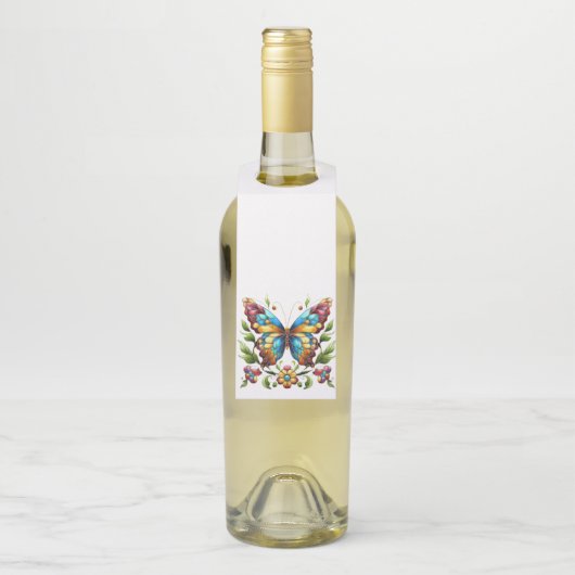 Kleurrijke gebrandschilderde glazen vlinder met bl flessenhanger (Op fles)