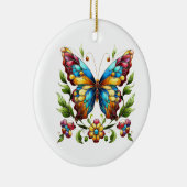 Kleurrijke gebrandschilderde glazen vlinder met bl keramisch ornament (Rechts)