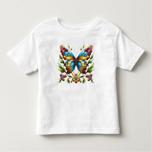 Kleurrijke gebrandschilderde glazen vlinder met bl kinder shirts