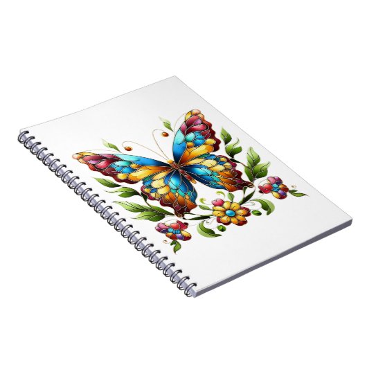 Kleurrijke gebrandschilderde glazen vlinder met bl notitieboek (Rechterzijde)